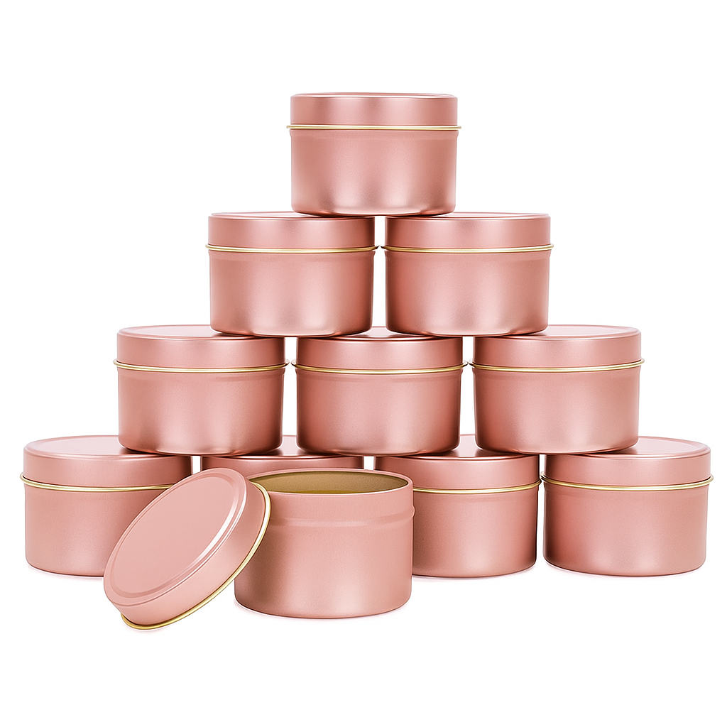 Pack of 100 - Rose Gold 70ml Empty Tin Jars for Candle Making – Reusable Metal Containers with Lids by The Remedial Store